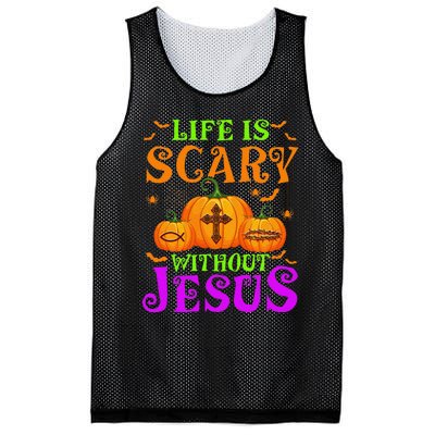 Life Is Scary Without Jesus Christian Halloween Gift Mesh Reversible Basketball Jersey Tank