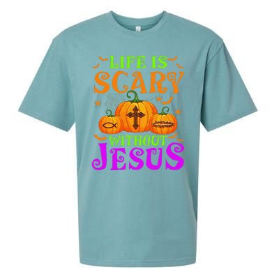 Life Is Scary Without Jesus Christian Halloween Gift Sueded Cloud Jersey T-Shirt