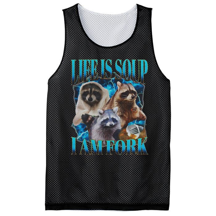 Life Is Soup I Am Fork Funny Raccoon Absurd Meme Mesh Reversible Basketball Jersey Tank