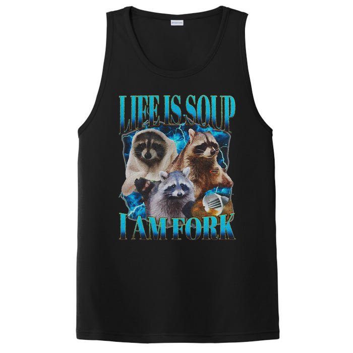 Life Is Soup I Am Fork Funny Raccoon Absurd Meme PosiCharge Competitor Tank