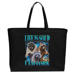 Life Is Soup I Am Fork Funny Raccoon Absurd Meme Cotton Canvas Jumbo Tote