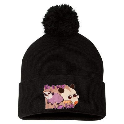 Life Is Soup I Am Fork Pom Pom 12in Knit Beanie