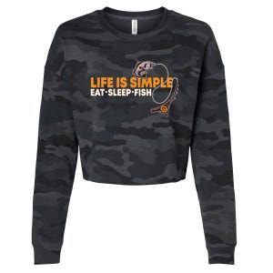 Life Is Simple Eat Sleep Fish Fisher Theme S Cool Gift Cropped Pullover Crew