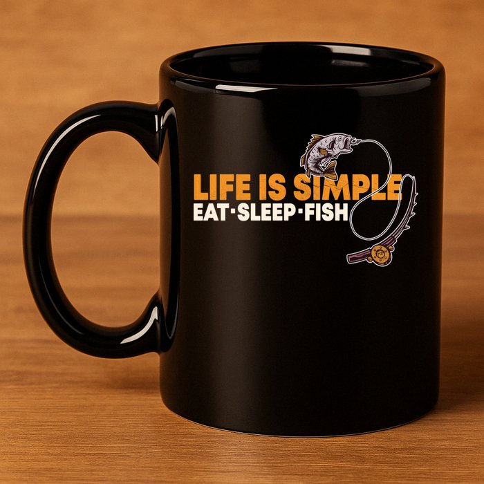 Life Is Simple Eat Sleep Fish Fisher Theme S Cool Gift 11oz C Handle Ceramic Mug