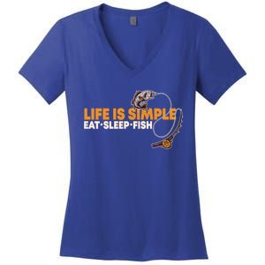 Life Is Simple Eat Sleep Fish Fisher Theme S Cool Gift Women's V-Neck T-Shirt