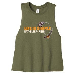 Life Is Simple Eat Sleep Fish Fisher Theme S Cool Gift Women's Racerback Cropped Tank