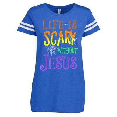 Life Is Scary Without Jesus Halloween Costume Enza Ladies Jersey Football T-Shirt