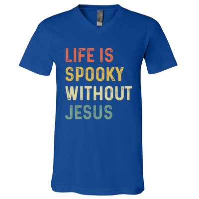 Life Is Spooky Without Jesus Christian Religious Halloween Cool Gift V-Neck T-Shirt