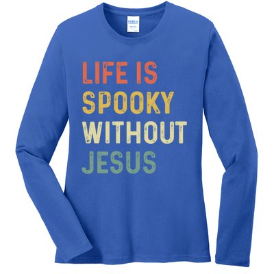 Life Is Spooky Without Jesus Christian Religious Halloween Cool Gift Ladies Long Sleeve Shirt