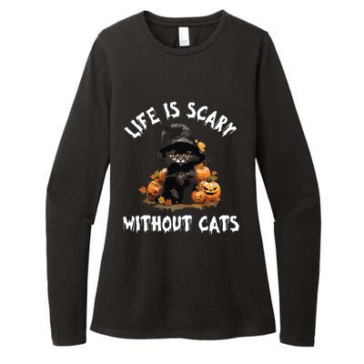 Life Is Scary Without Cats Halloween Black Cat Womens CVC Long Sleeve Shirt