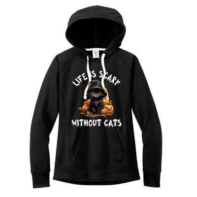 Life Is Scary Without Cats Halloween Black Cat Women's Fleece Hoodie