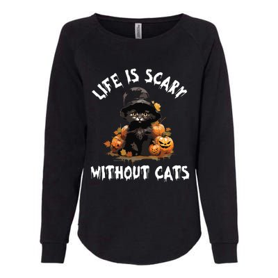 Life Is Scary Without Cats Halloween Black Cat Womens California Wash Sweatshirt