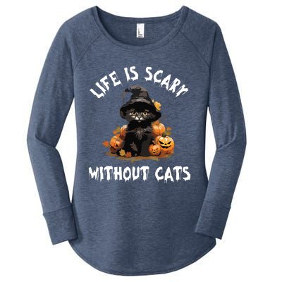 Life Is Scary Without Cats Halloween Black Cat Women's Perfect Tri Tunic Long Sleeve Shirt