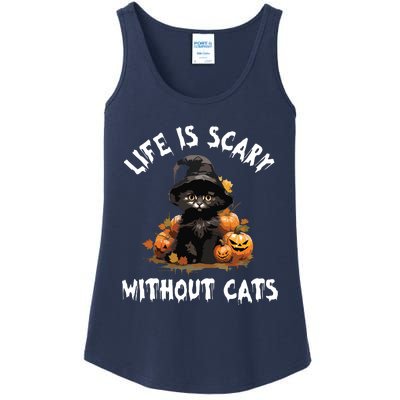 Life Is Scary Without Cats Halloween Black Cat Ladies Essential Tank