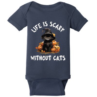 Life Is Scary Without Cats Halloween Black Cat Baby Bodysuit