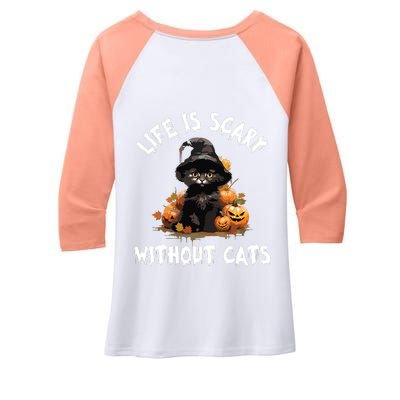 Life Is Scary Without Cats Halloween Black Cat Women's Tri-Blend 3/4-Sleeve Raglan Shirt