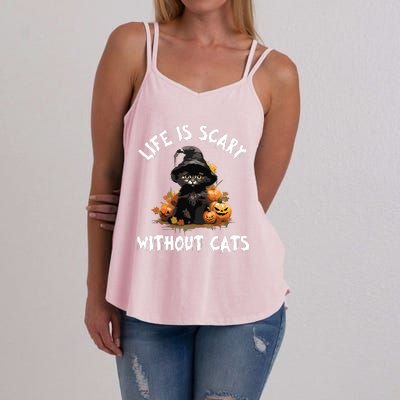 Life Is Scary Without Cats Halloween Black Cat Women's Strappy Tank