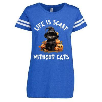 Life Is Scary Without Cats Halloween Black Cat Enza Ladies Jersey Football T-Shirt