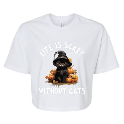 Life Is Scary Without Cats Halloween Black Cat Bella+Canvas Jersey Crop Tee