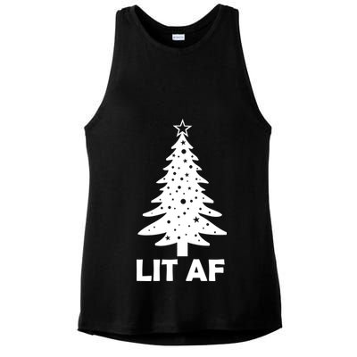 Lit AF Christmas Tree Ladies PosiCharge Tri-Blend Wicking Tank