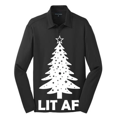 Lit AF Christmas Tree Silk Touch Performance Long Sleeve Polo