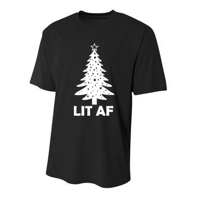 Lit AF Christmas Tree Youth Performance Sprint T-Shirt