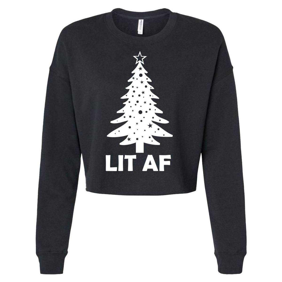 Lit AF Christmas Tree Cropped Pullover Crew