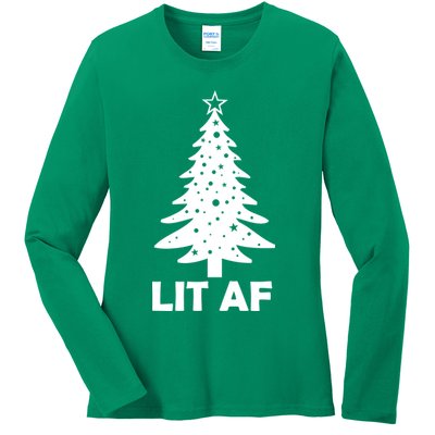 Lit AF Christmas Tree Ladies Long Sleeve Shirt