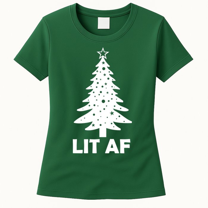 Lit AF Christmas Tree Womens T-Shirt