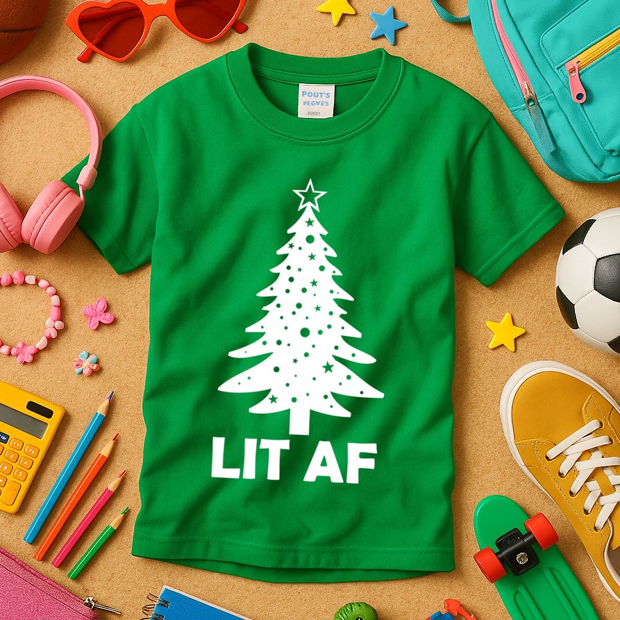 Lit AF Christmas Tree Kids T-Shirt