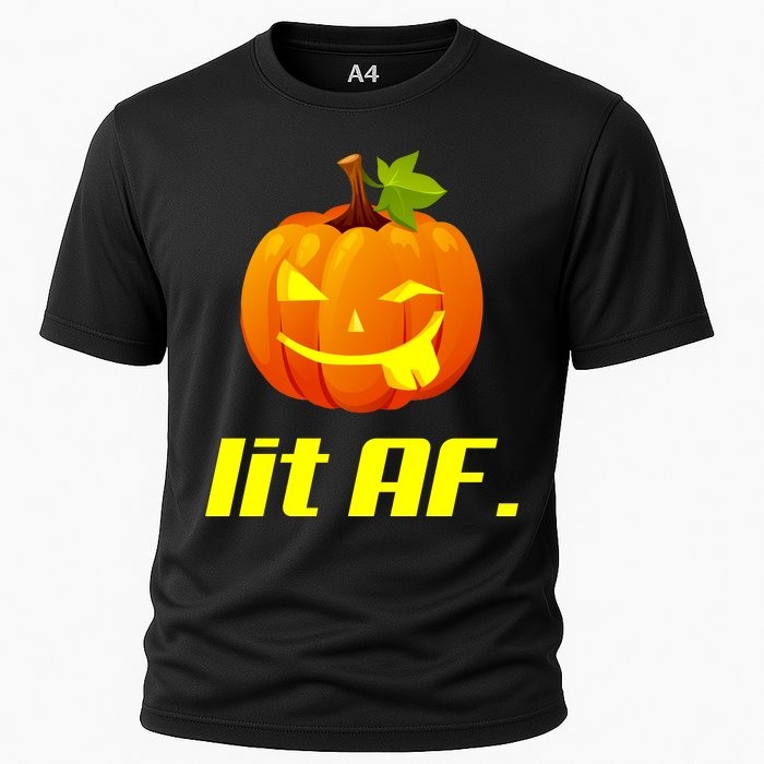 Lit AF Funny Halloween Jack O Lantern Pumpkin Cooling Performance Crew T-Shirt