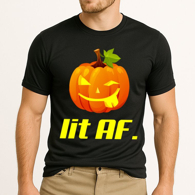 Lit AF Funny Halloween Jack O Lantern Pumpkin Cooling Performance Crew T-Shirt