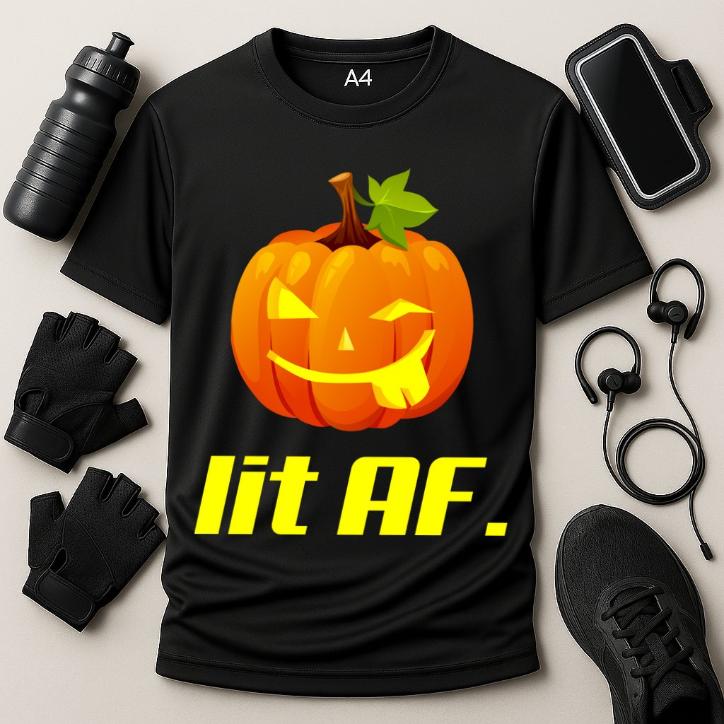 Lit AF Funny Halloween Jack O Lantern Pumpkin Cooling Performance Crew T-Shirt