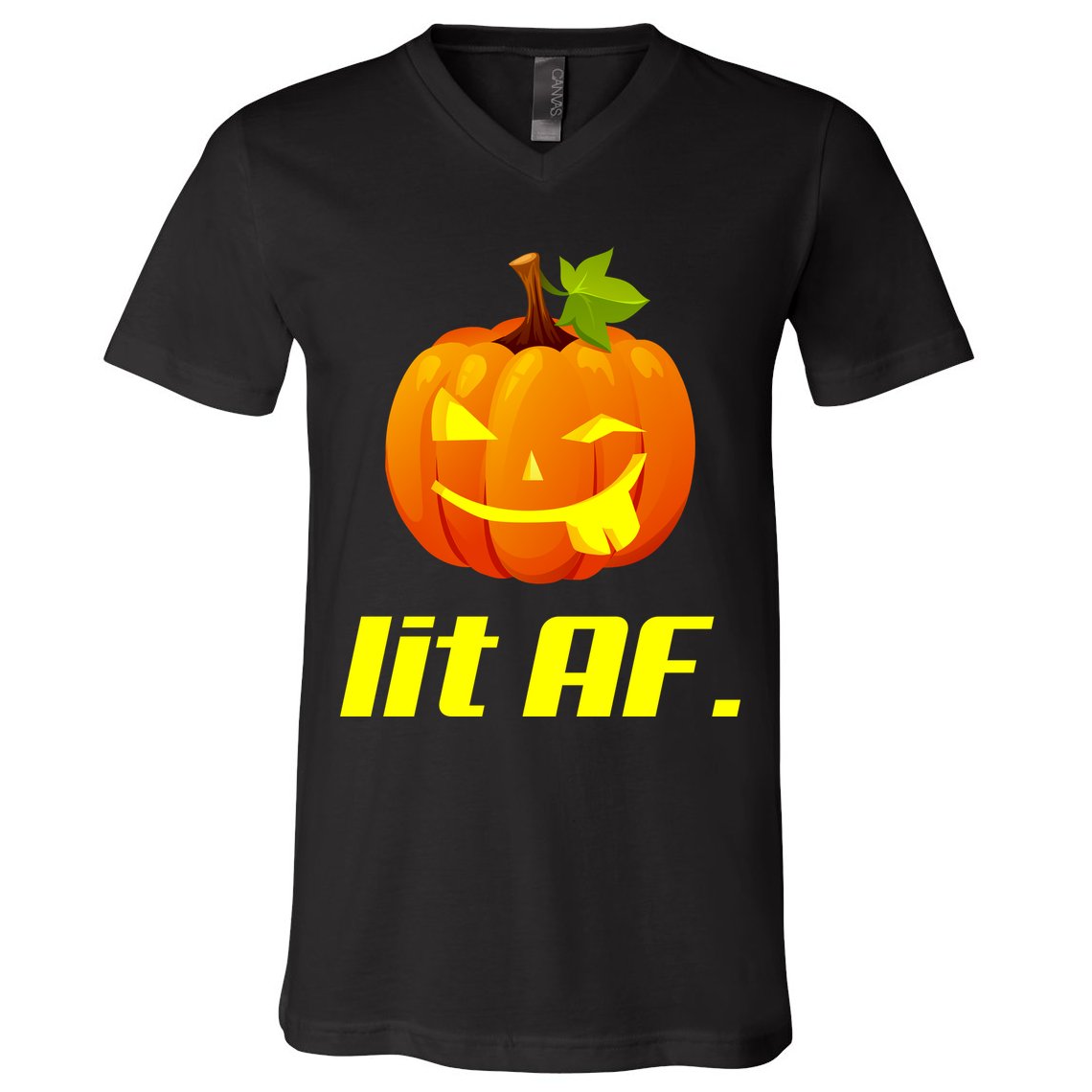 Lit AF Funny Halloween Jack O Lantern Pumpkin V-Neck T-Shirt