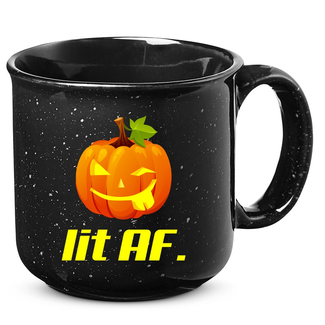 Lit AF Funny Halloween Jack O Lantern Pumpkin 15oz Campfire Ceramic Mug