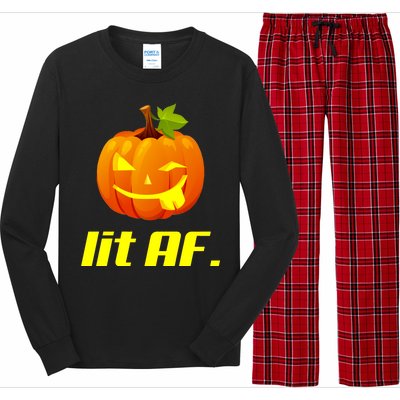 Lit AF Funny Halloween Jack O Lantern Pumpkin Long Sleeve Pajama Set