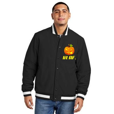 Lit AF Funny Halloween Jack O Lantern Pumpkin Insulated Varsity Jacket