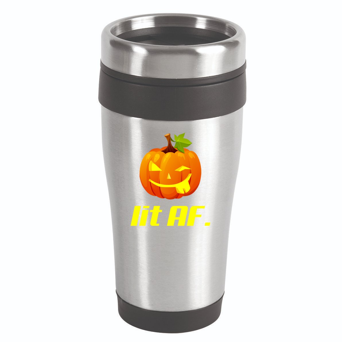 Lit AF Funny Halloween Jack O Lantern Pumpkin 16oz Travel Tumbler