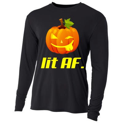 Lit AF Funny Halloween Jack O Lantern Pumpkin Cooling Performance Long Sleeve Crew