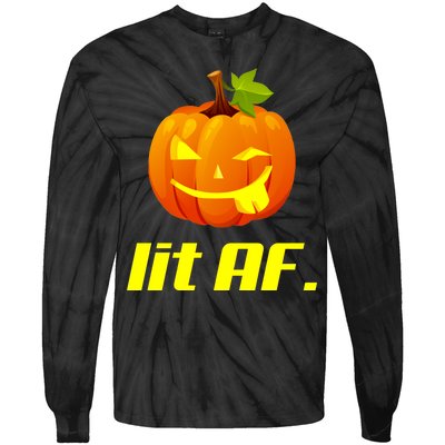 Lit AF Funny Halloween Jack O Lantern Pumpkin Tie-Dye Long Sleeve Shirt