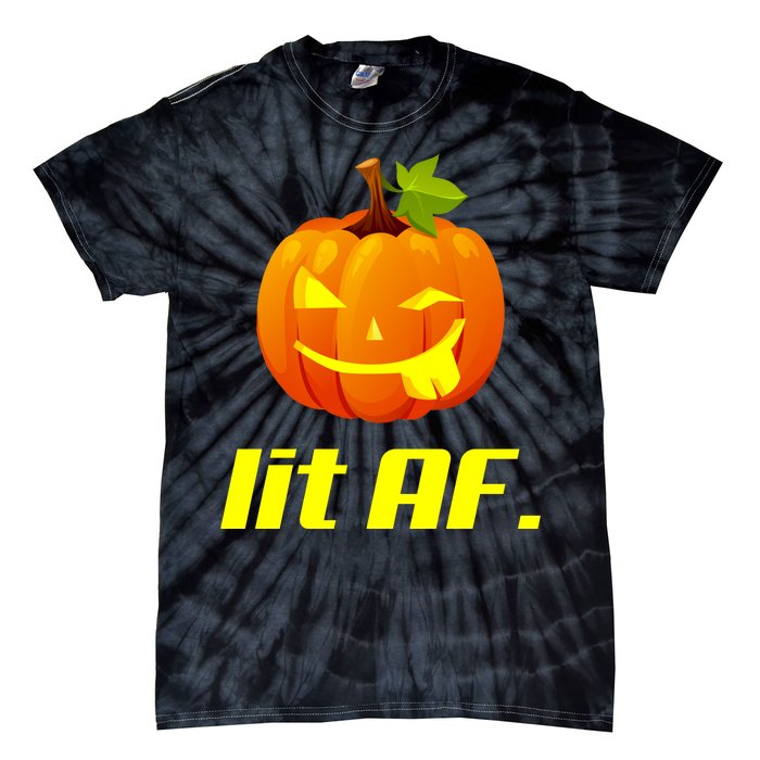 Lit AF Funny Halloween Jack O Lantern Pumpkin Tie-Dye T-Shirt