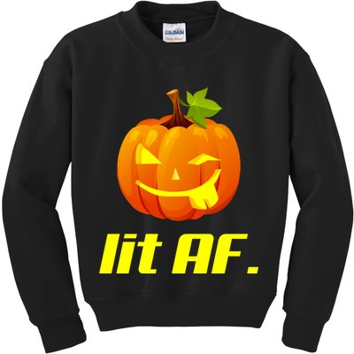 Lit AF Funny Halloween Jack O Lantern Pumpkin Kids Sweatshirt