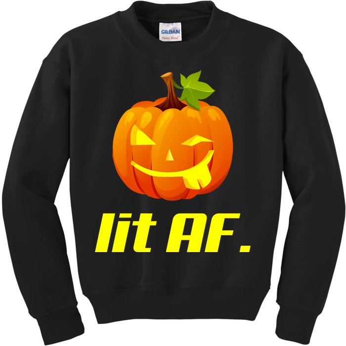 Lit AF Funny Halloween Jack O Lantern Pumpkin Kids Sweatshirt