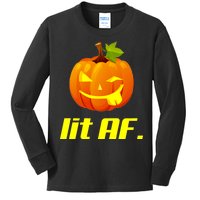 Lit AF Funny Halloween Jack O Lantern Pumpkin Kids Long Sleeve Shirt