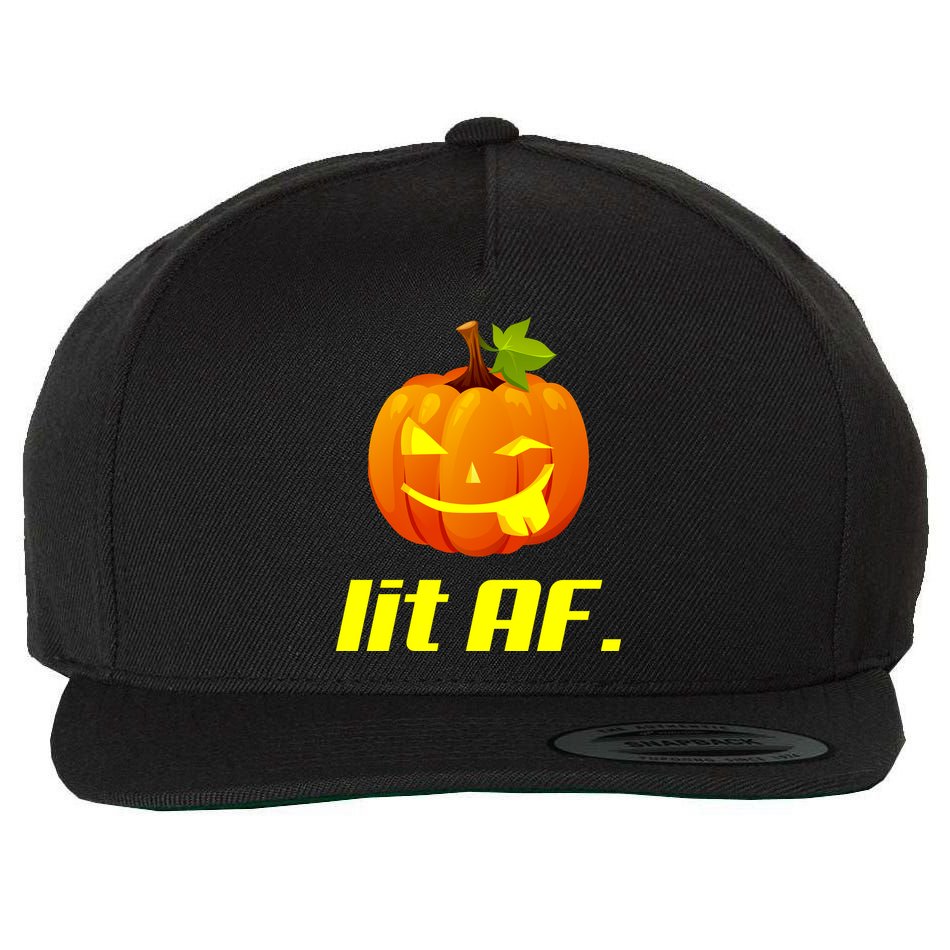 Lit AF Funny Halloween Jack O Lantern Pumpkin Wool Snapback Cap