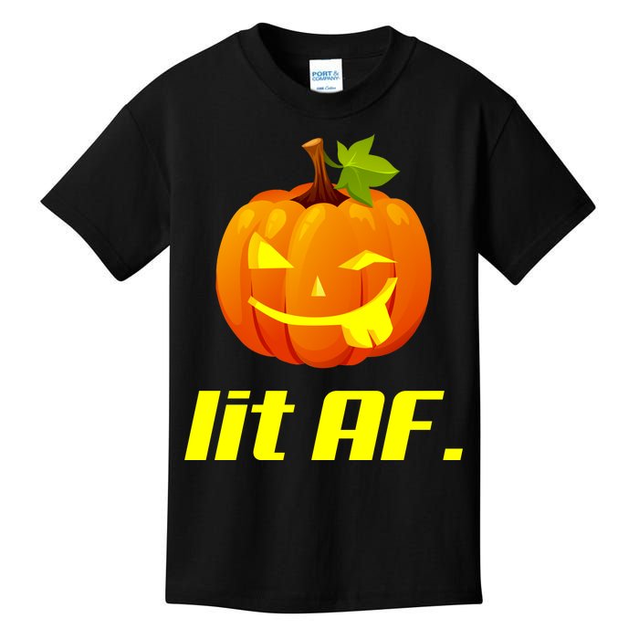 Lit AF Funny Halloween Jack O Lantern Pumpkin Kids T-Shirt