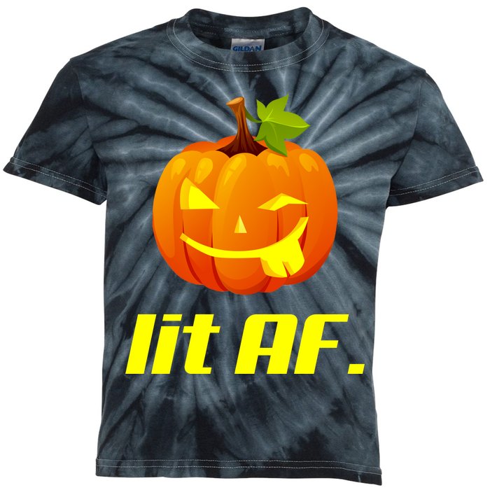 Lit AF Funny Halloween Jack O Lantern Pumpkin Kids Tie-Dye T-Shirt