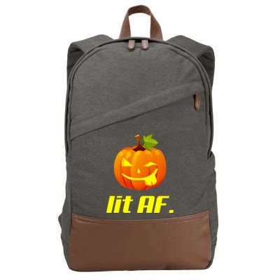 Lit AF Funny Halloween Jack O Lantern Pumpkin Cotton Canvas Backpack