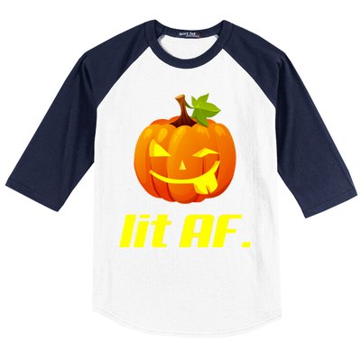 Lit AF Funny Halloween Jack O Lantern Pumpkin Baseball Sleeve Shirt