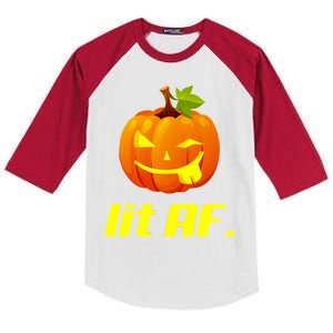 Lit AF Funny Halloween Jack O Lantern Pumpkin Kids Colorblock Raglan Jersey